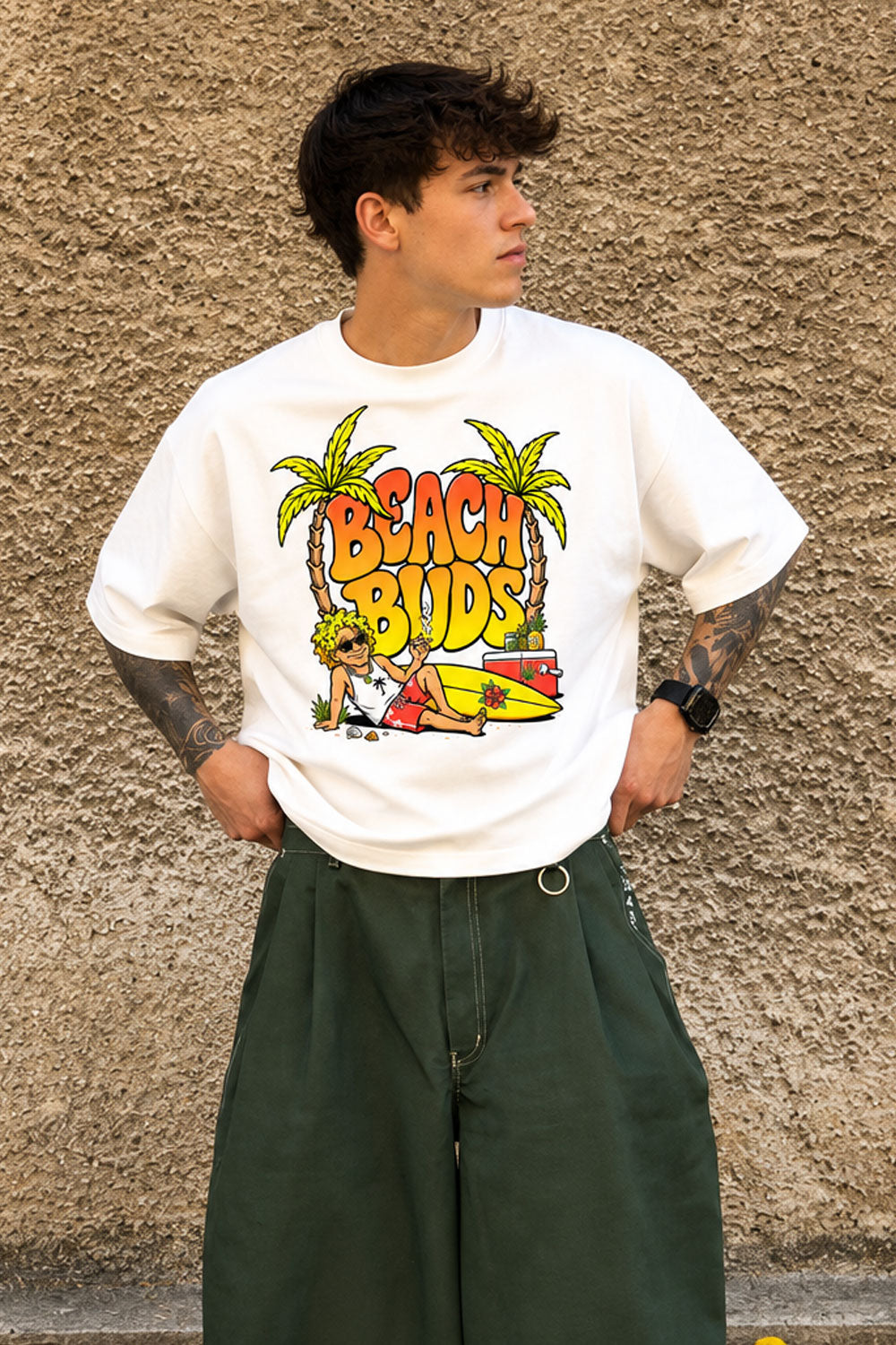 Beach Buds Surfer Graphic White Tee