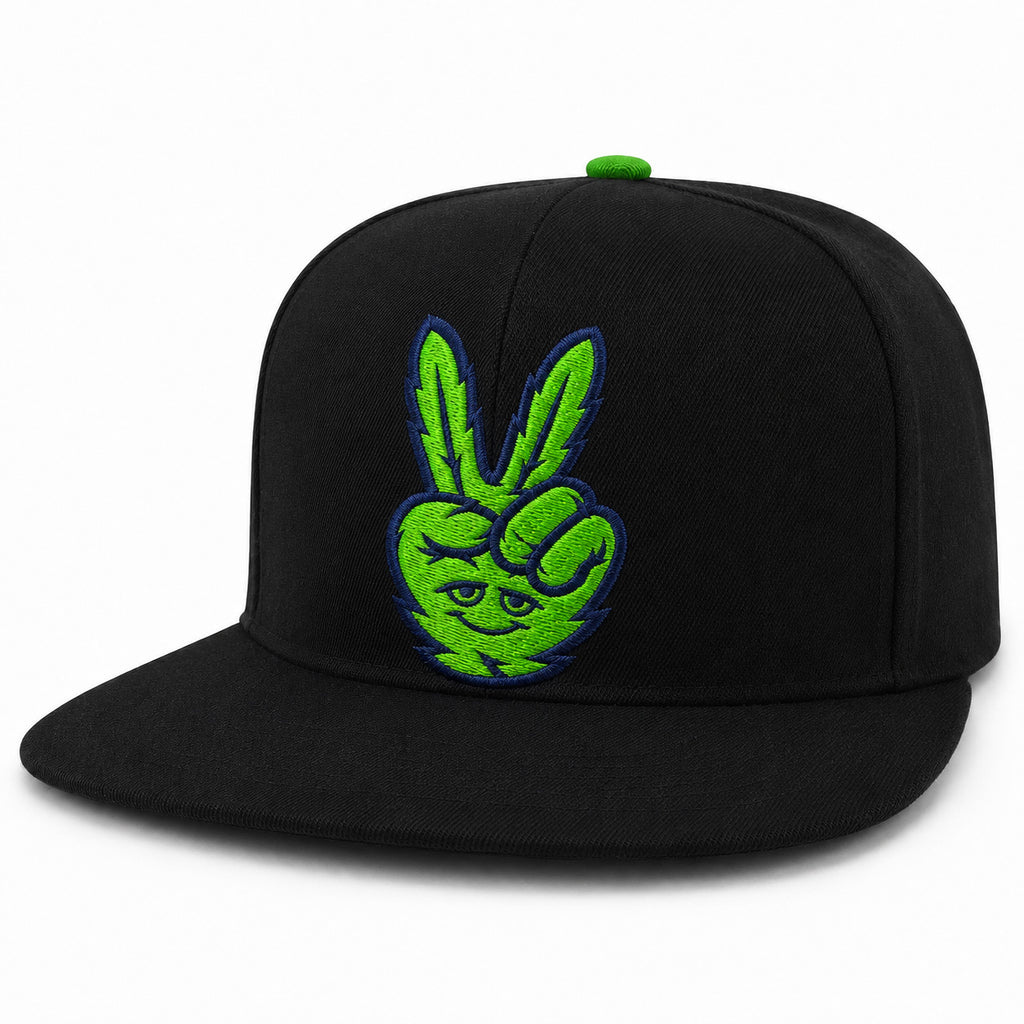Green Peace Sign Leaf Black Snapback Hat