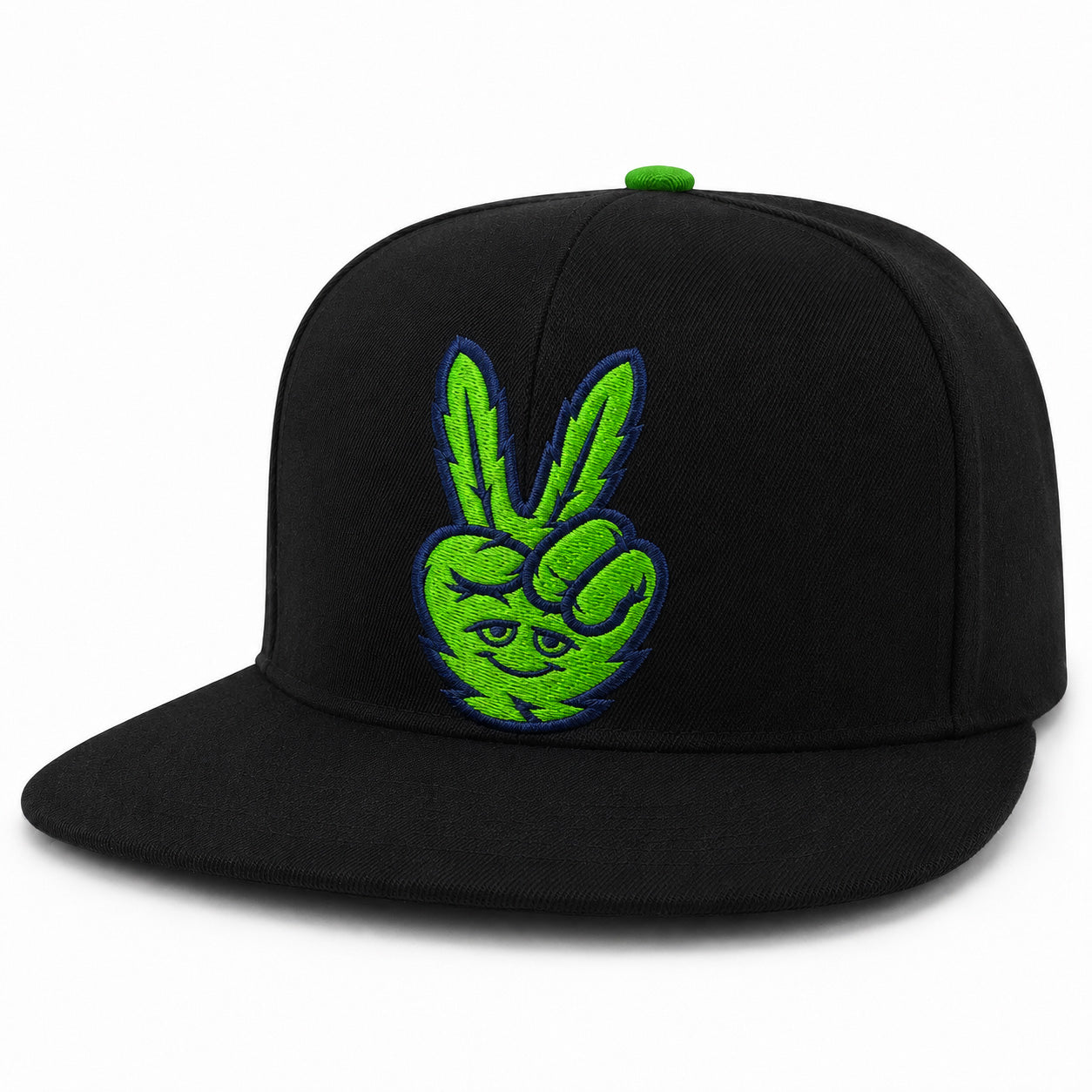 Green Peace Sign Leaf Black Snapback Hat