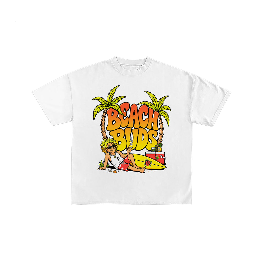 Beach Buds Surfer Graphic White Tee