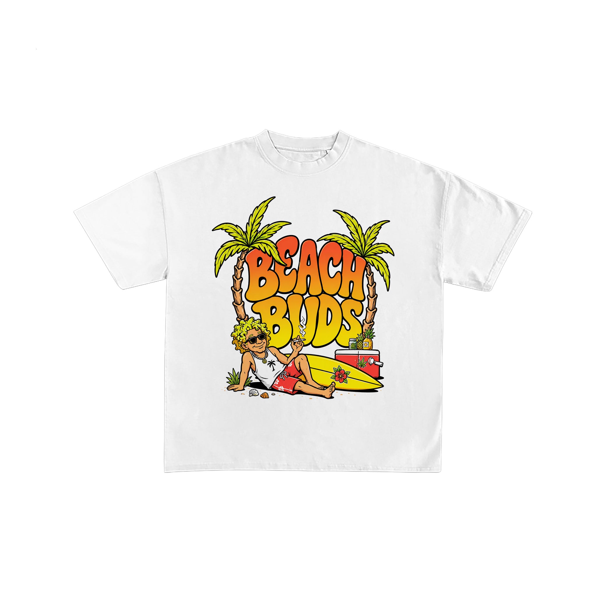 Beach Buds Surfer Graphic White Tee