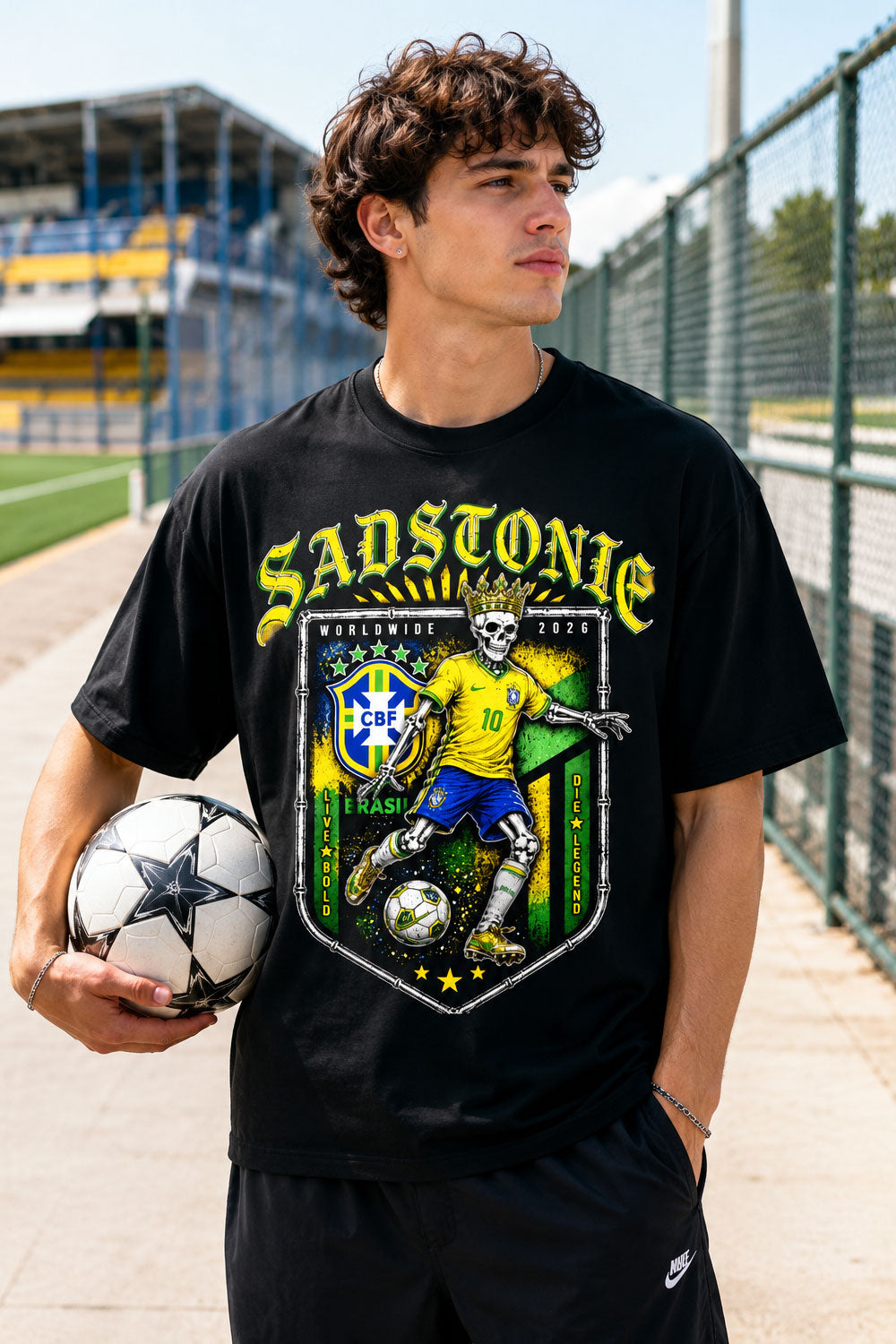 Brazil Soccer Skeleton Graphic T-Shirt
