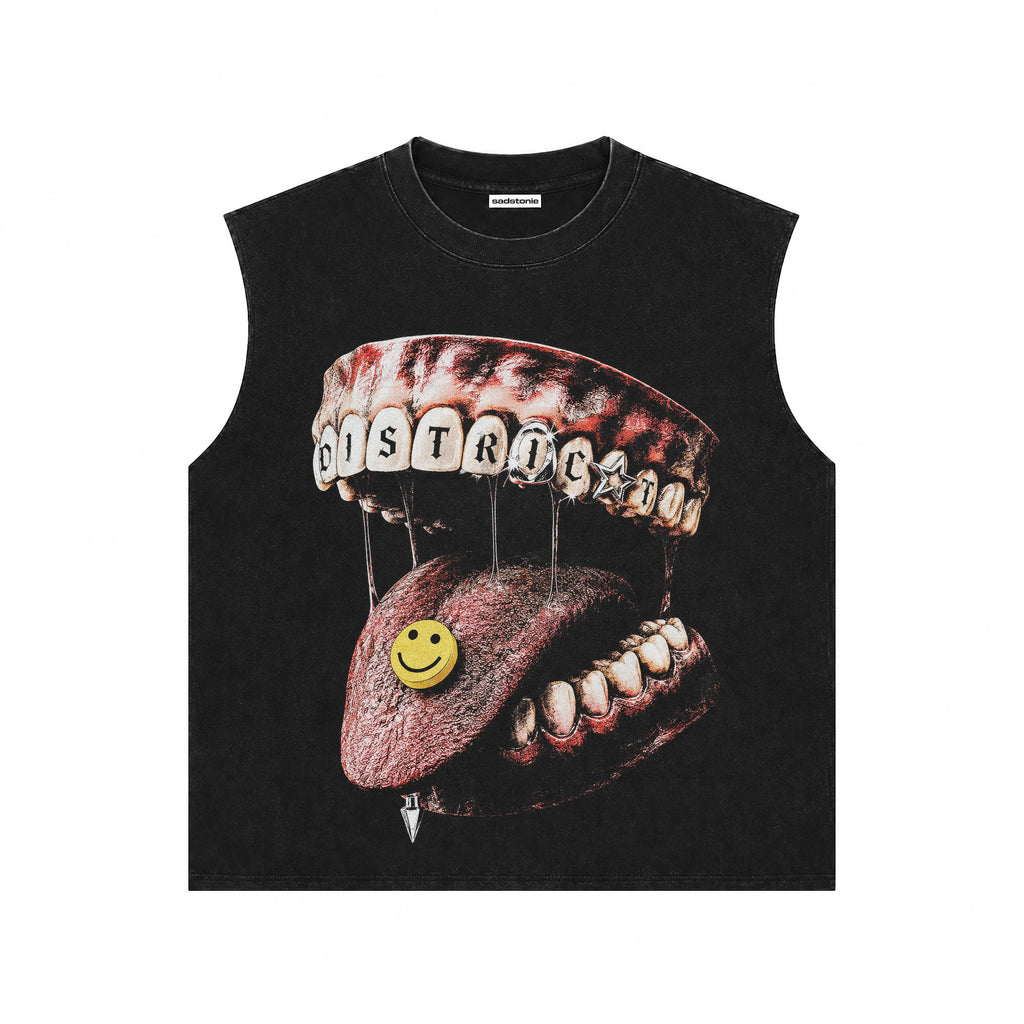 Distorted Mouth Smile Graphic Sleeveless Tee
