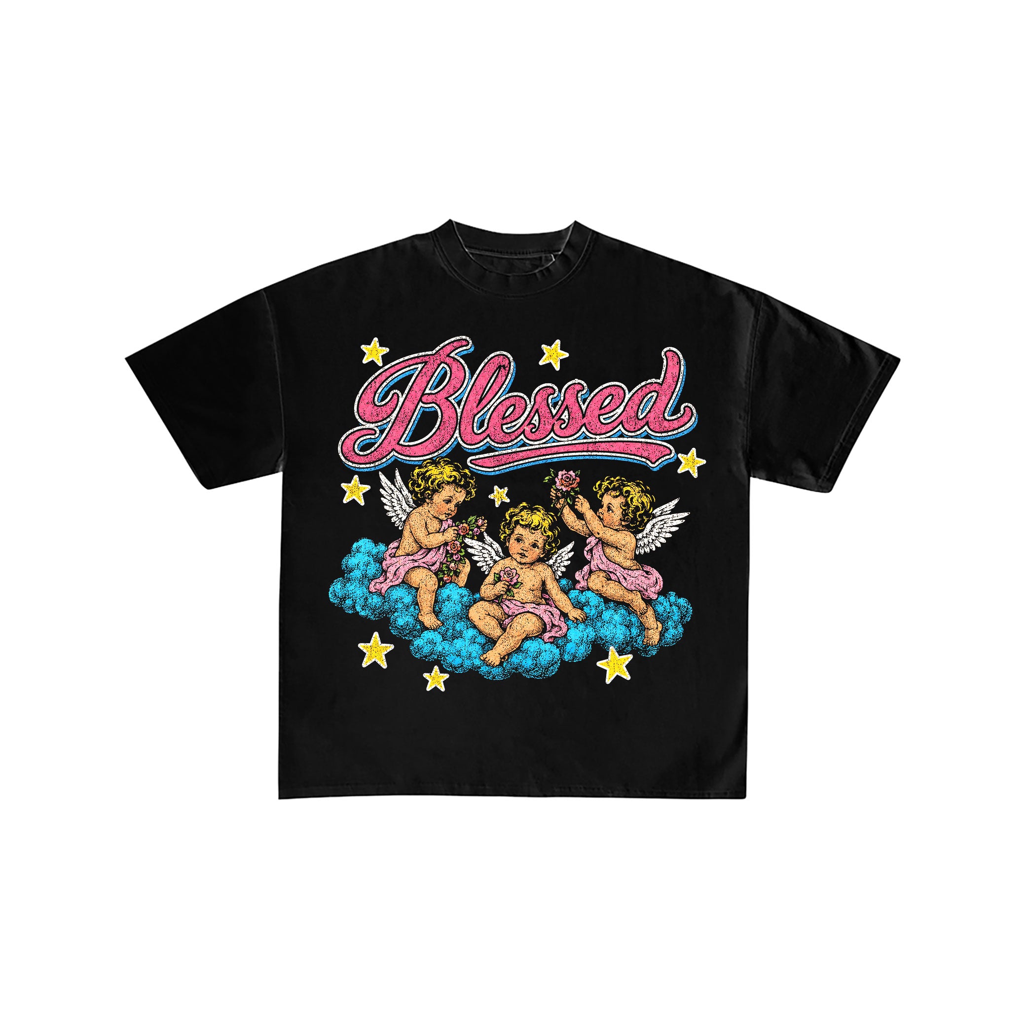 Blessed Vintage Angels Black Graphic Tee