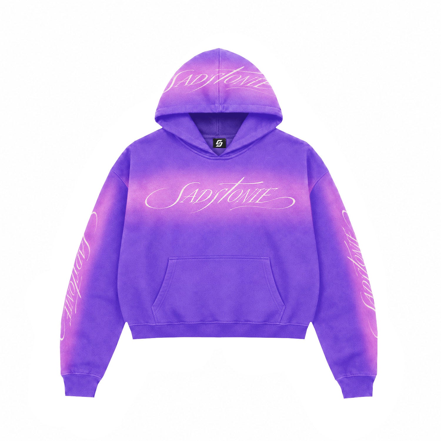 Purple Ombre Script Zip-Up Cropped Hoodie