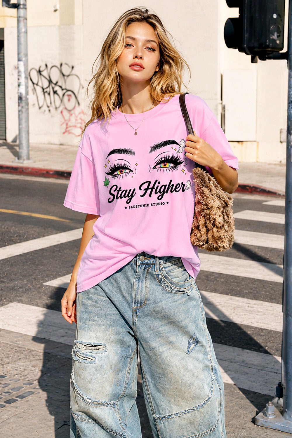 Stay Higher Retro Stoned Eyes Graphic Tee