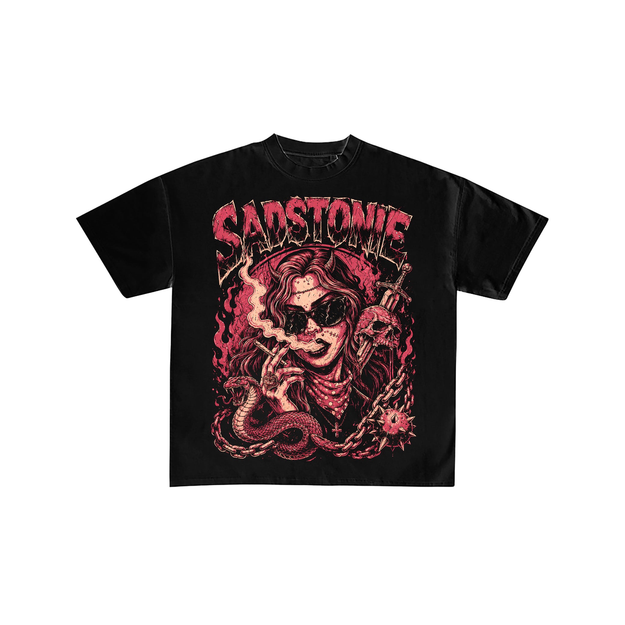 Punk Succubus Graphic Pink Oversized T-Shir