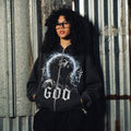 God Graphic Black Cropped Zip-Up Hoodie