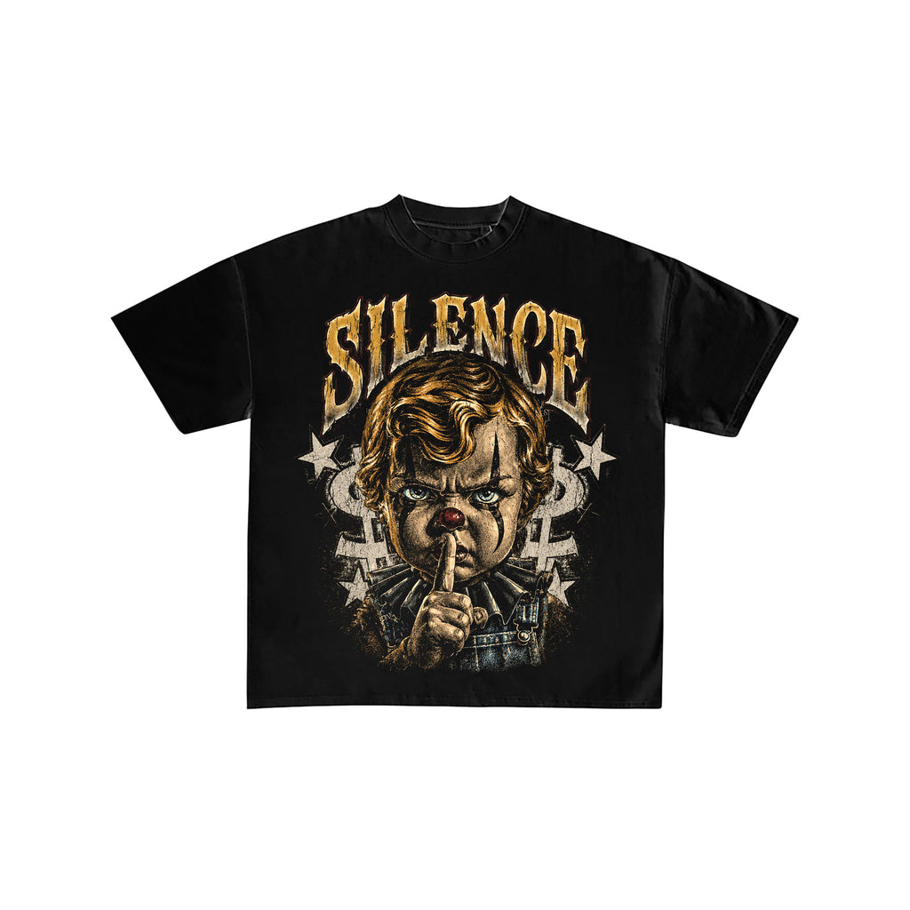 Silence Clown Boy Black Graphic T-Shirt
