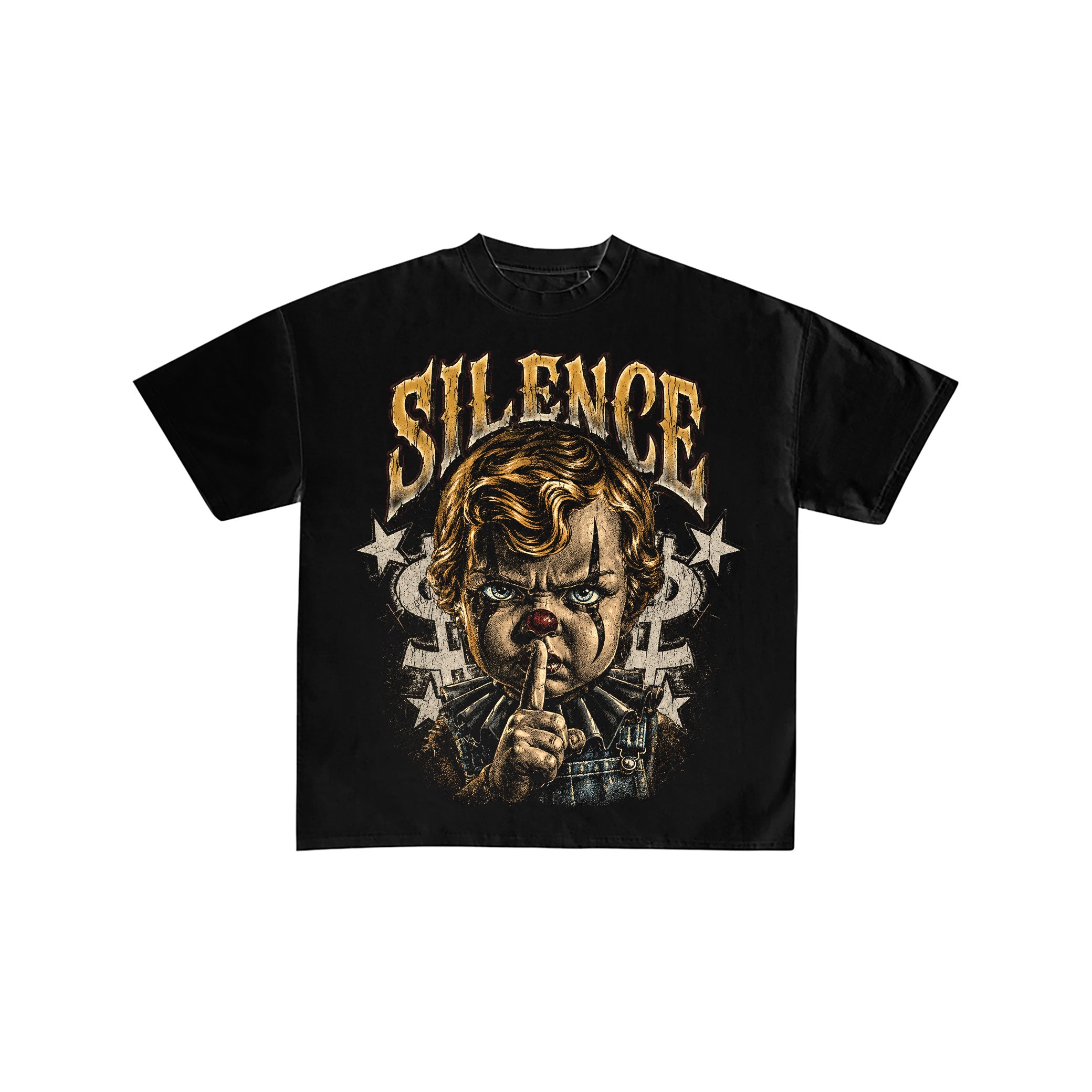 Silence Clown Boy Black Graphic T-Shirt