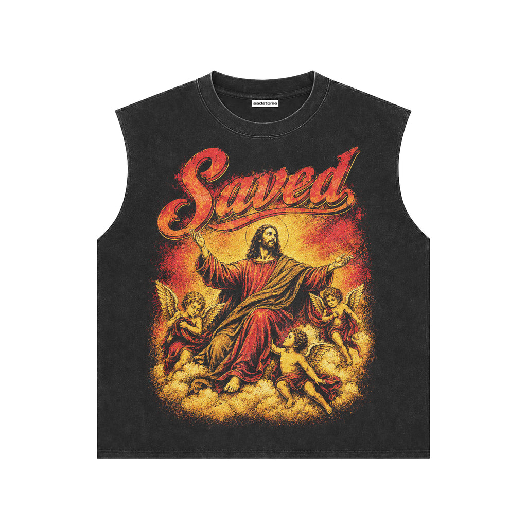 Saved Jesus Vintage Graphic Muscle Tank Top