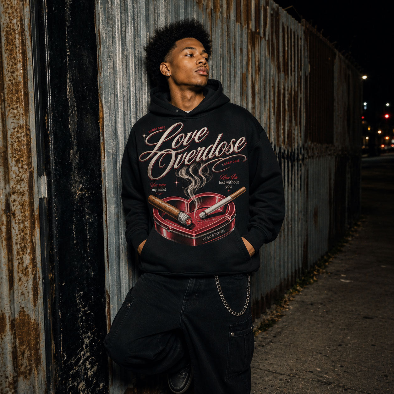 Love Overdose Heart Ashtray Graphic Black Crop Hoodie