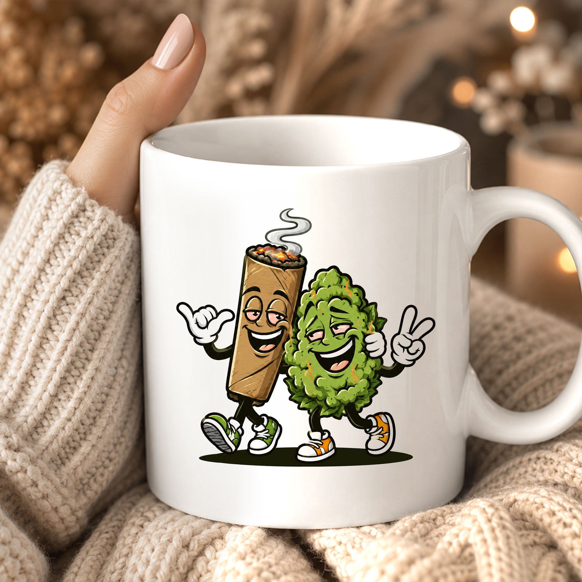 Blunt and Weed Bud Cartoon Ceramic Mug