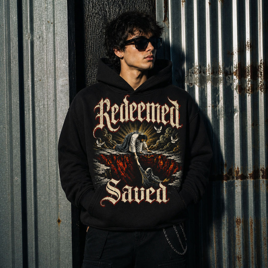 Redeemed Saved Graphic Gothic Black Crop Hoodie