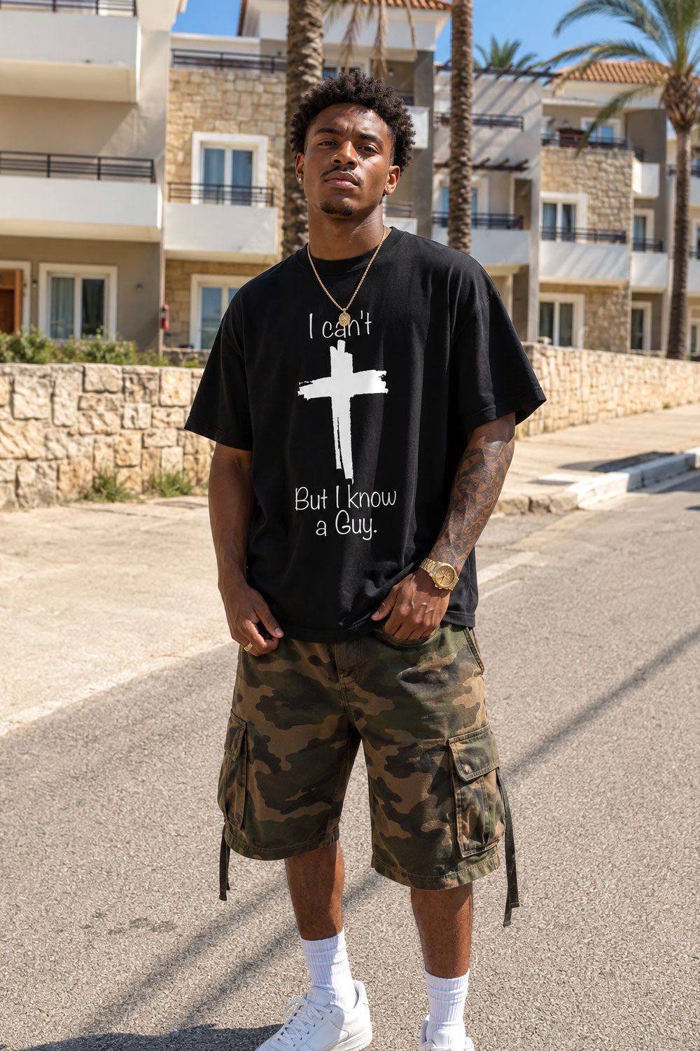 I Can't But I Know a Guy Cross Black T-Shirt