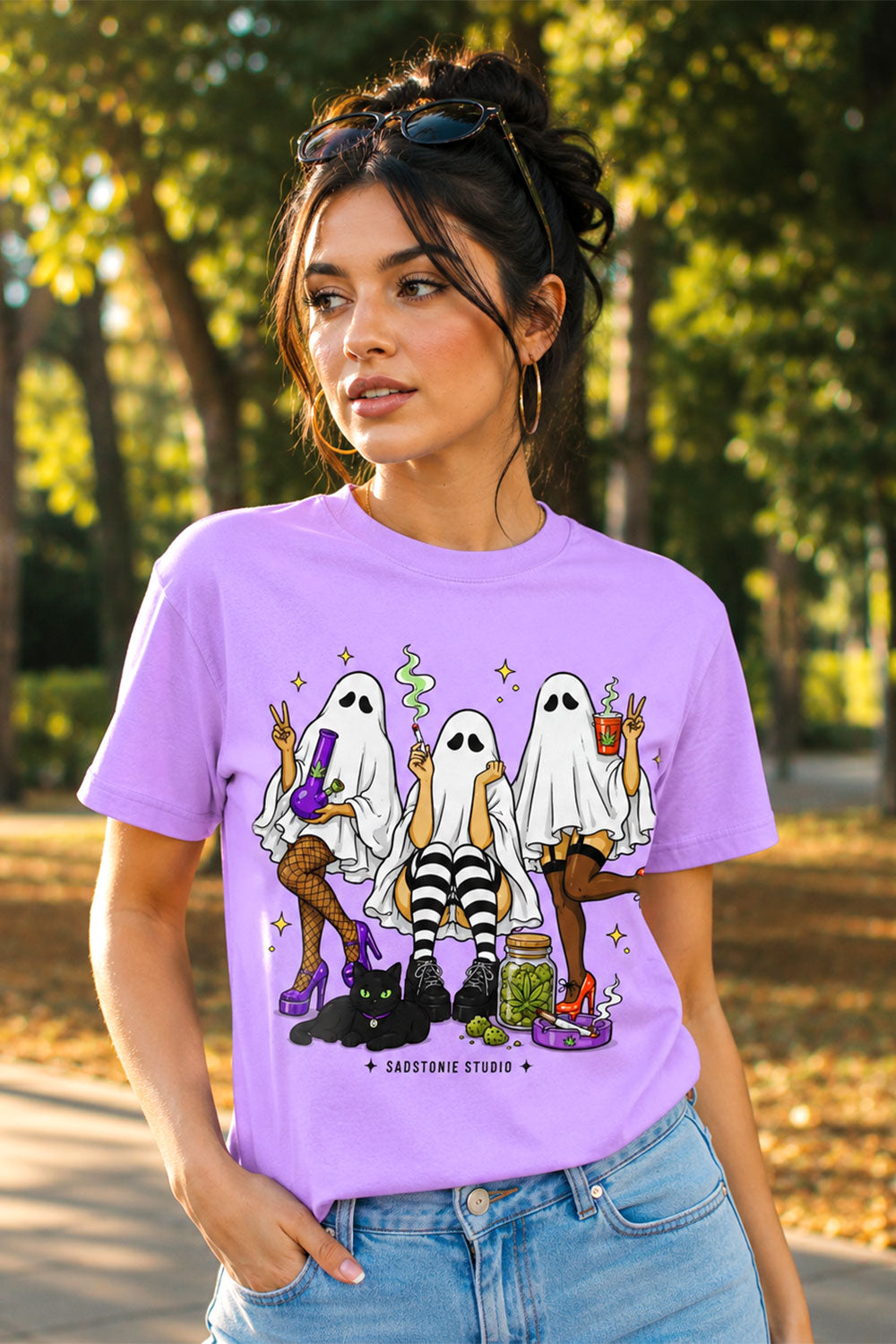 Gothic Ghost Girls 420 Oversized Graphic Tee