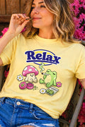 Relax Frog Mushroom Retro Graphic Tee