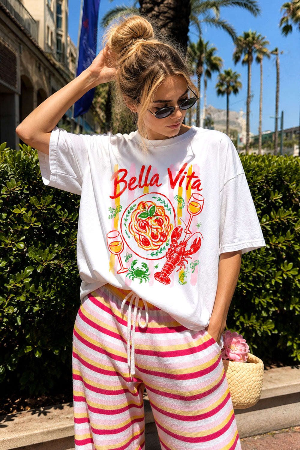 Bella Vita Spaghetti White Graphic Tee