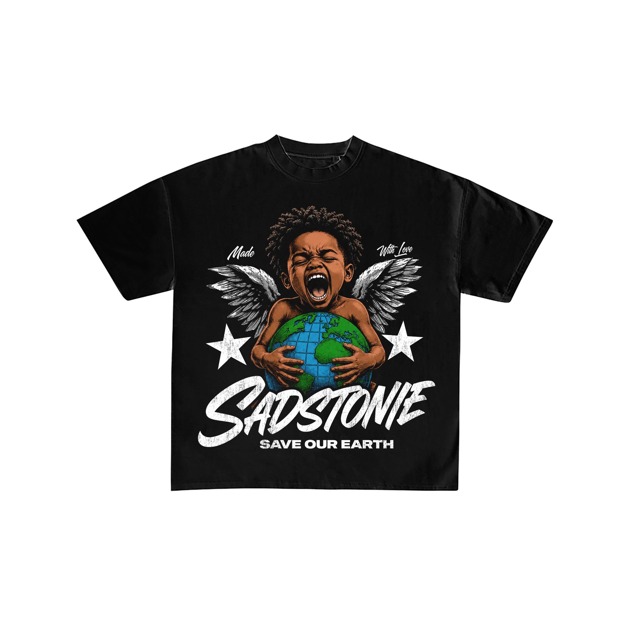 Save Our Earth Angel Boy Black Graphic Tee