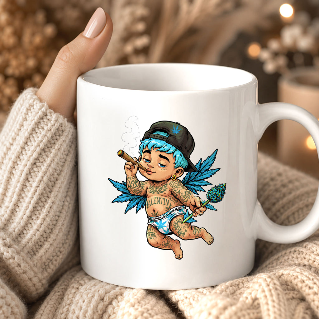 Stoner Cupid Tattoo Graphic Ceramic Mug