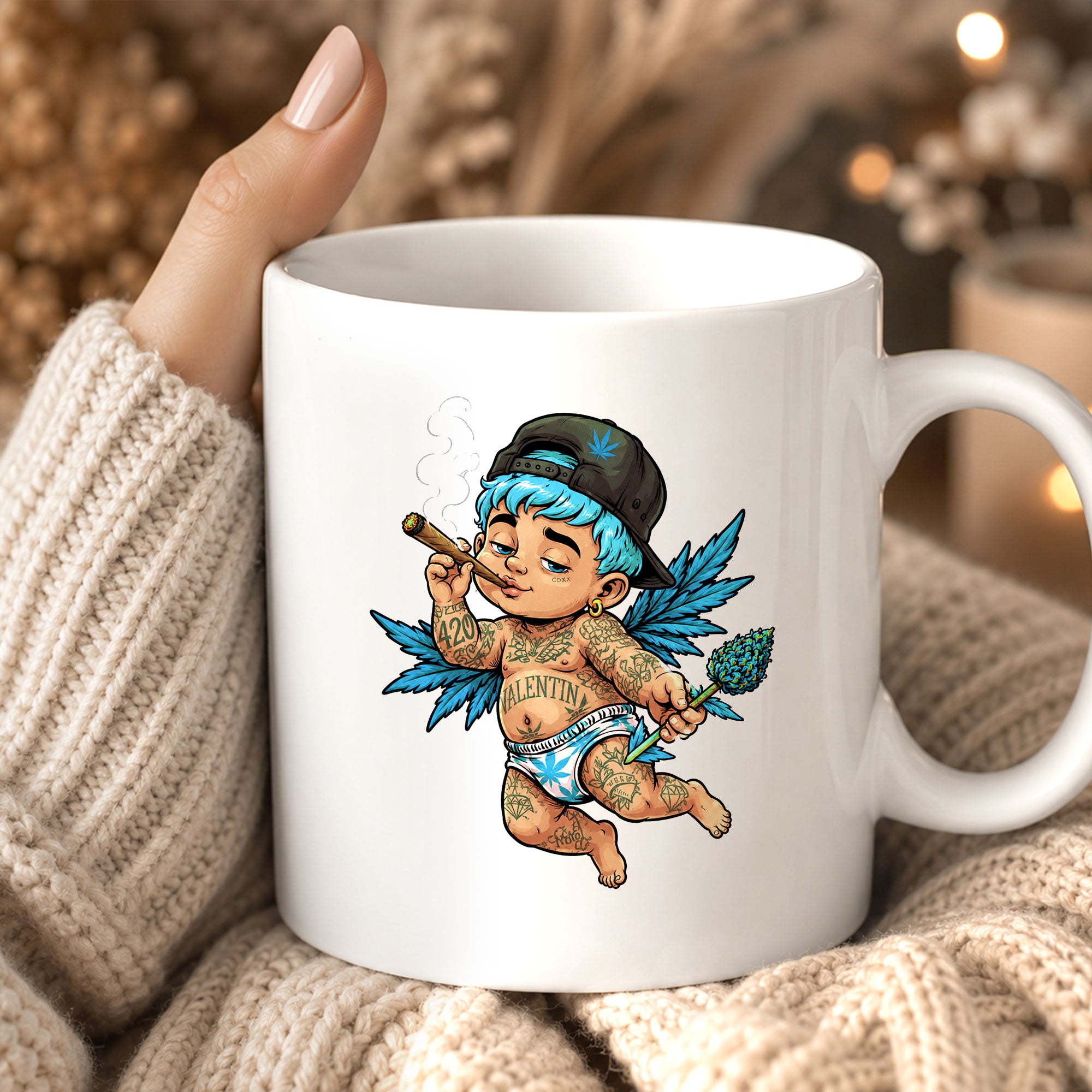 Stoner Cupid Tattoo Graphic Ceramic Mug