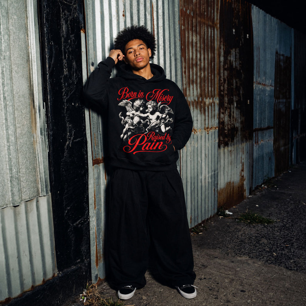 Born in Misery Cherub Graphic Black Crop Hoodie
