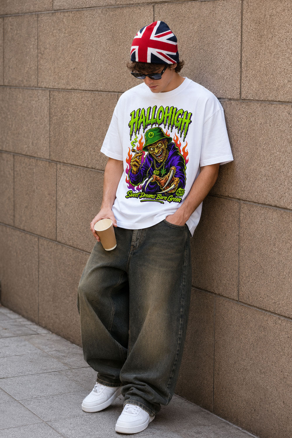 Hallohigh Horror Freddy Weed White Tee