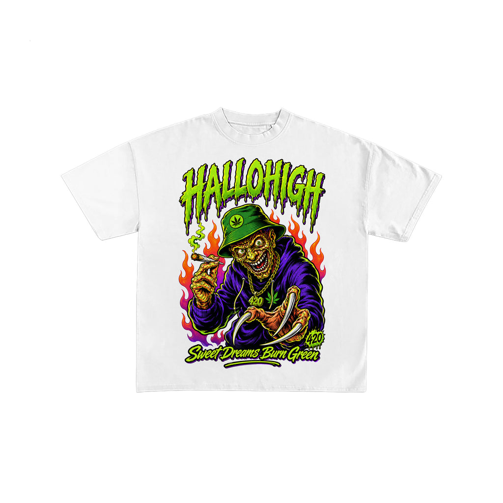 Hallohigh Horror Freddy Weed White Tee