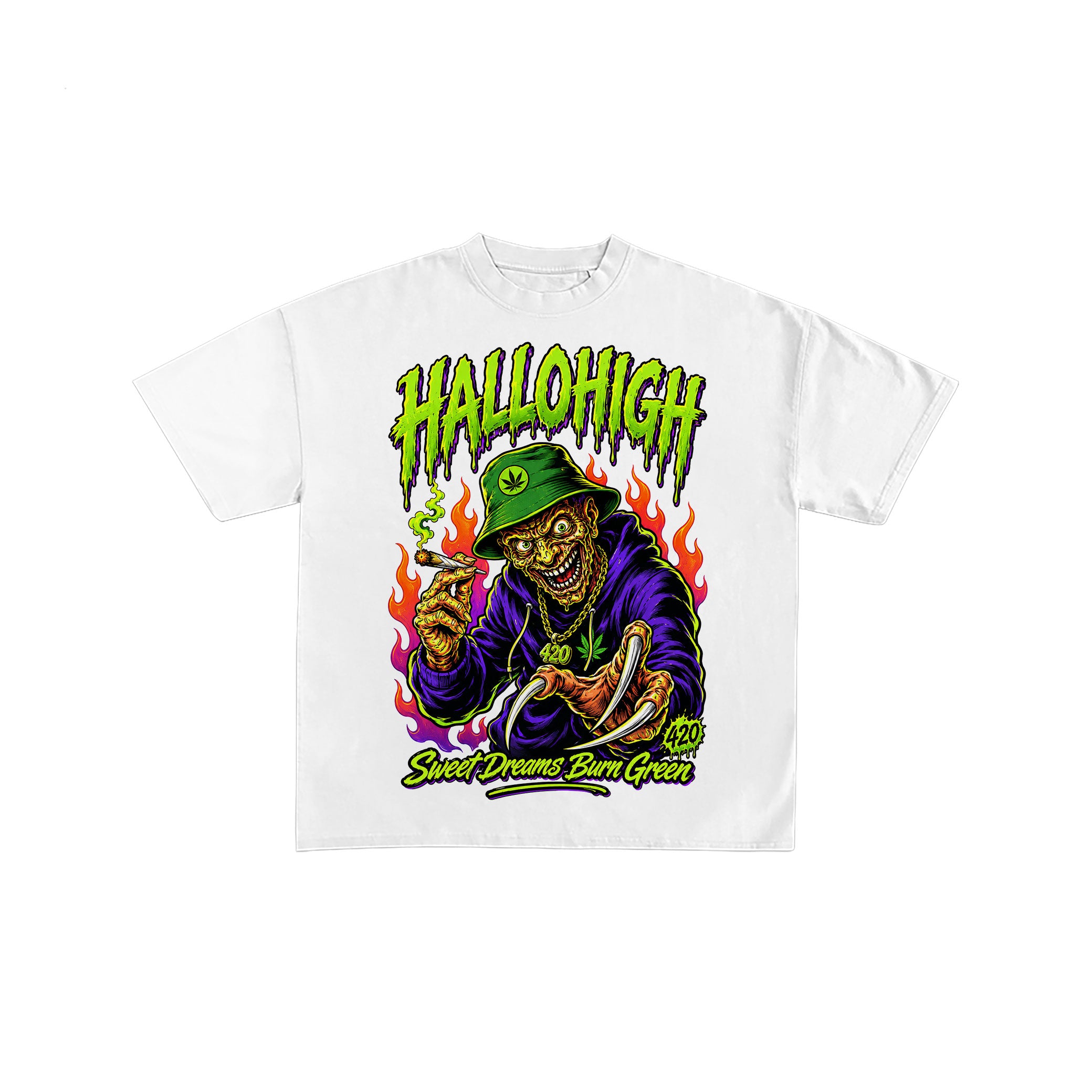 Hallohigh Horror Freddy Weed White Tee