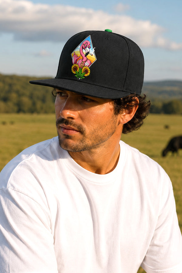 Stoner Flamingo Embroidered Black Snapback Hat