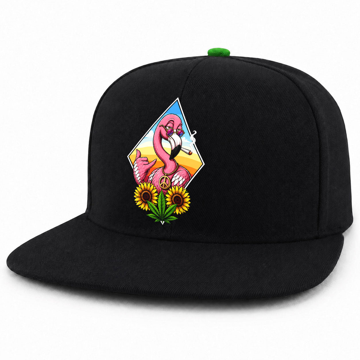 Stoner Flamingo Embroidered Black Snapback Hat