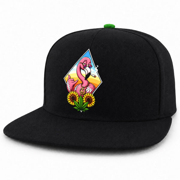 Stoner Flamingo Embroidered Black Snapback Hat