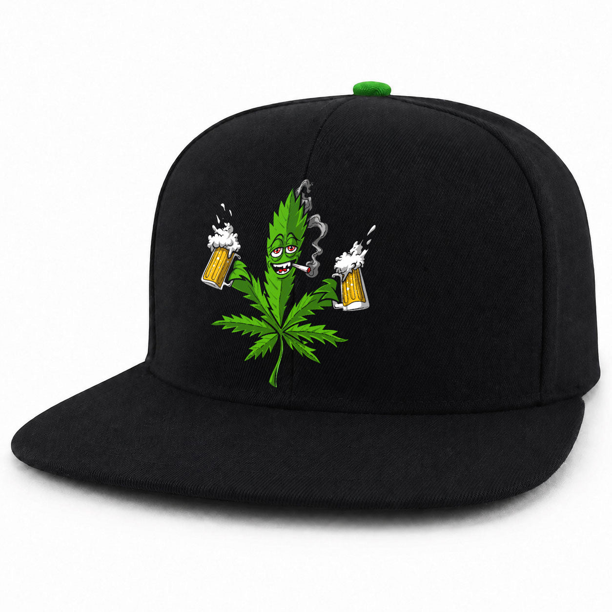 Weed Leaf Beer Toast Black Snapback Hat