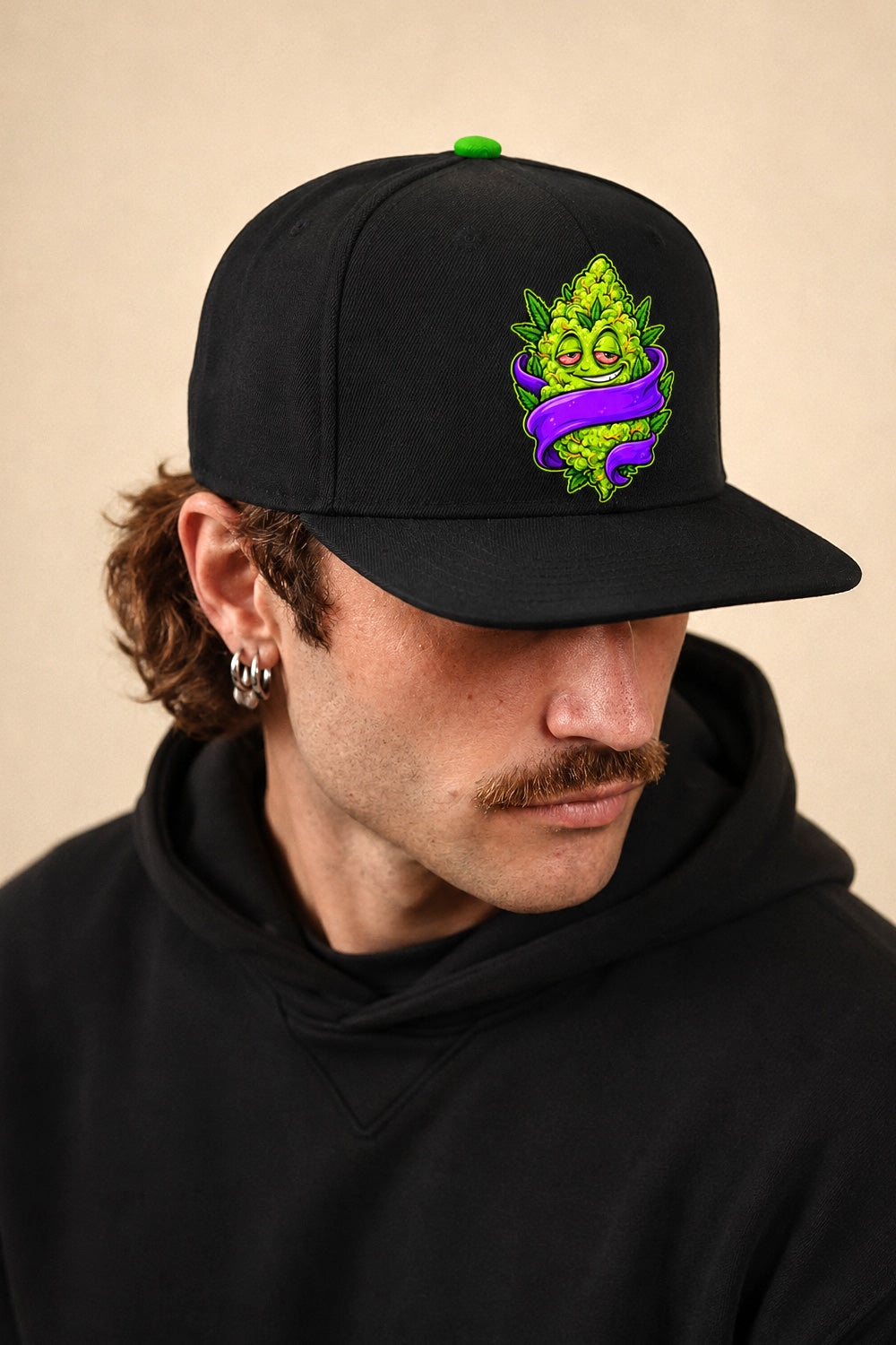 Cannabis Bud Ribbon Black Snapback Hat
