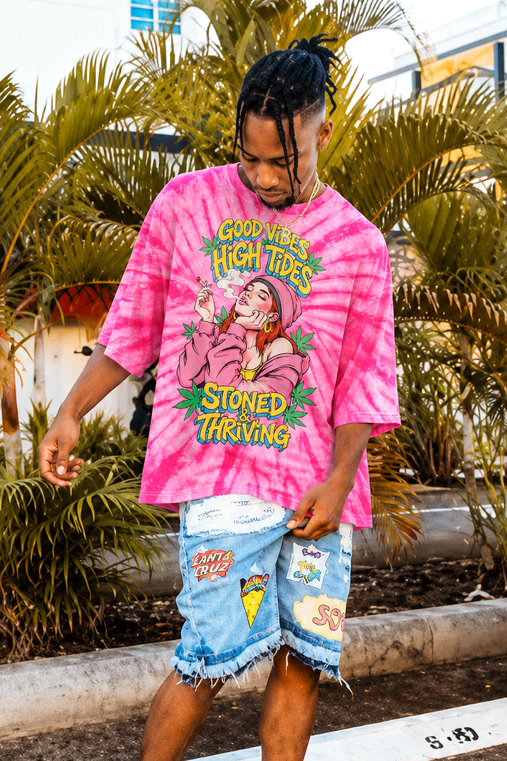 Stoned & Thriving Pink Tie Dye Tee