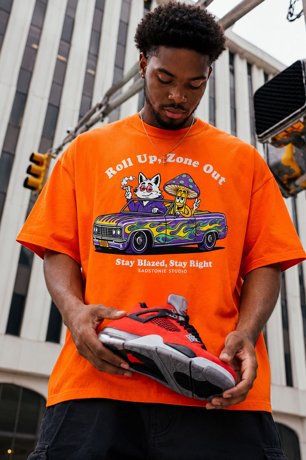 Roll Up Zone Out Orange Graphic Tee
