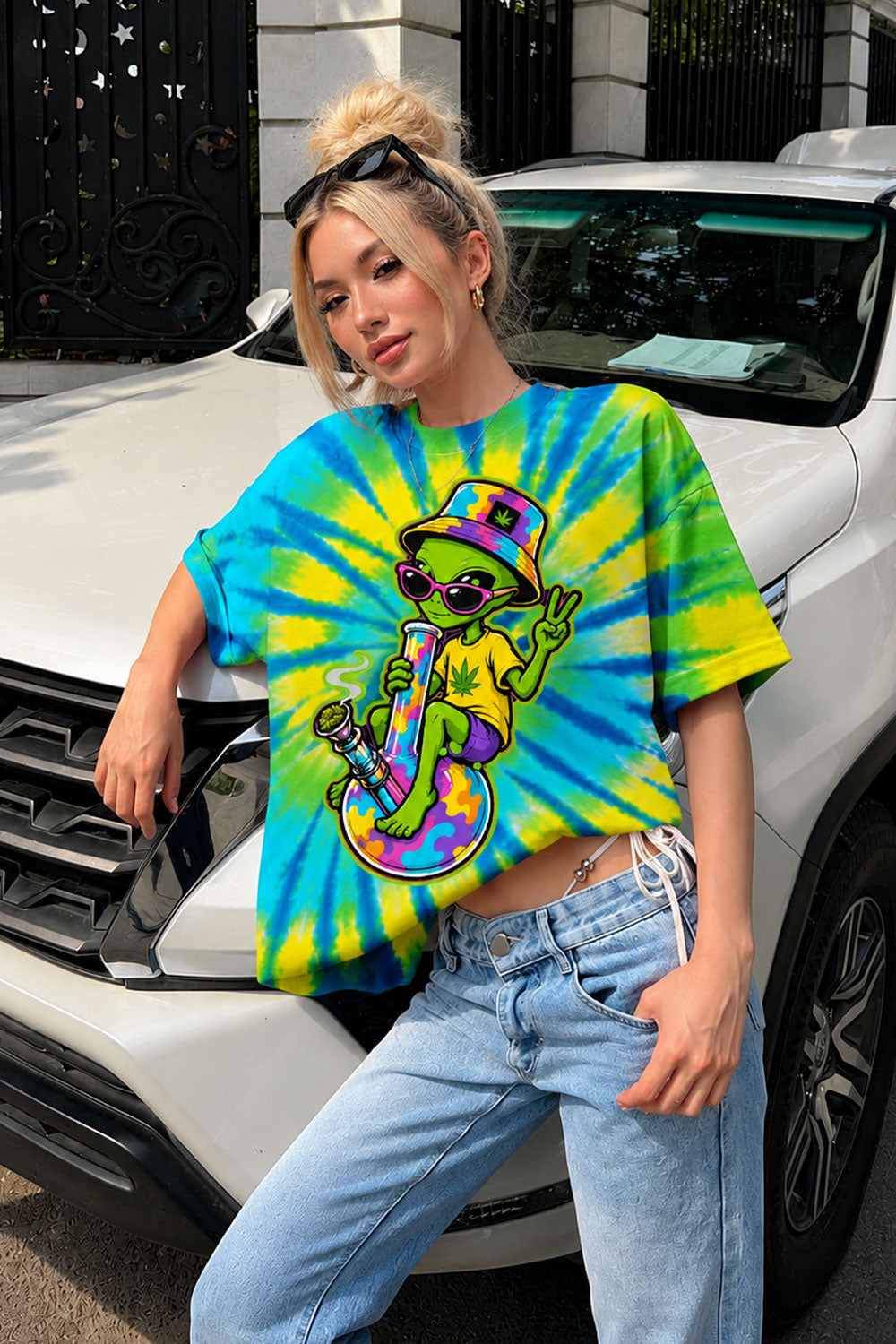 Alien Bong Character Tie-Dye Graphic Tee