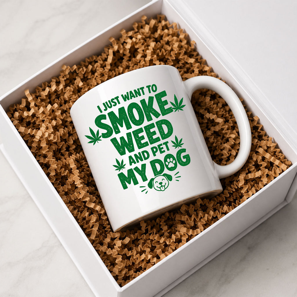 Smoke Weed and Pet My Dog Funny Ceramic Mug
