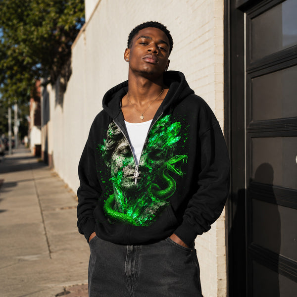 Medusa Crystal Myth Graphic Zip-Up Hoodie