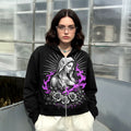 Virgin Mary Purple Flame Black Zip Hoodie