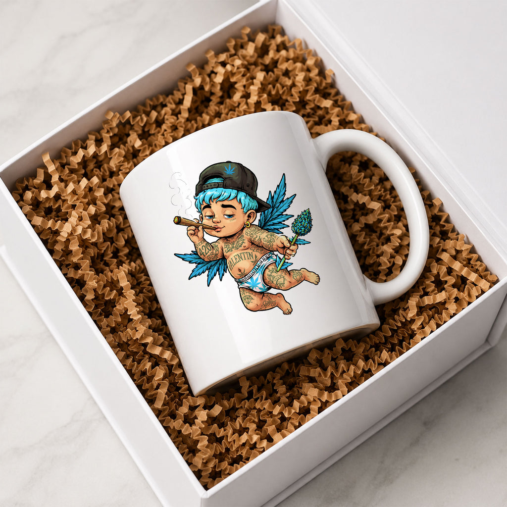 Stoner Cupid Tattoo Graphic Ceramic Mug