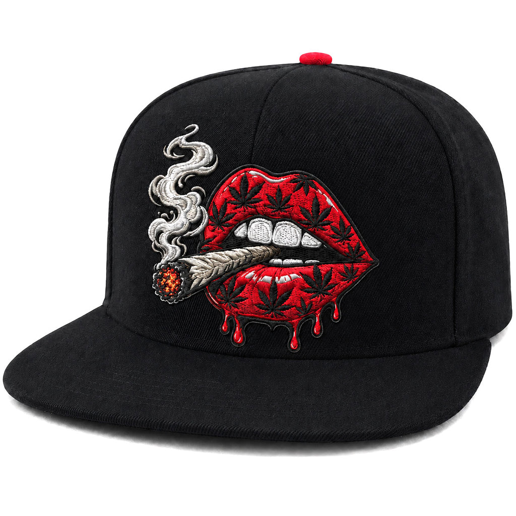 Smoking Lips Embroidered Snapback Hat