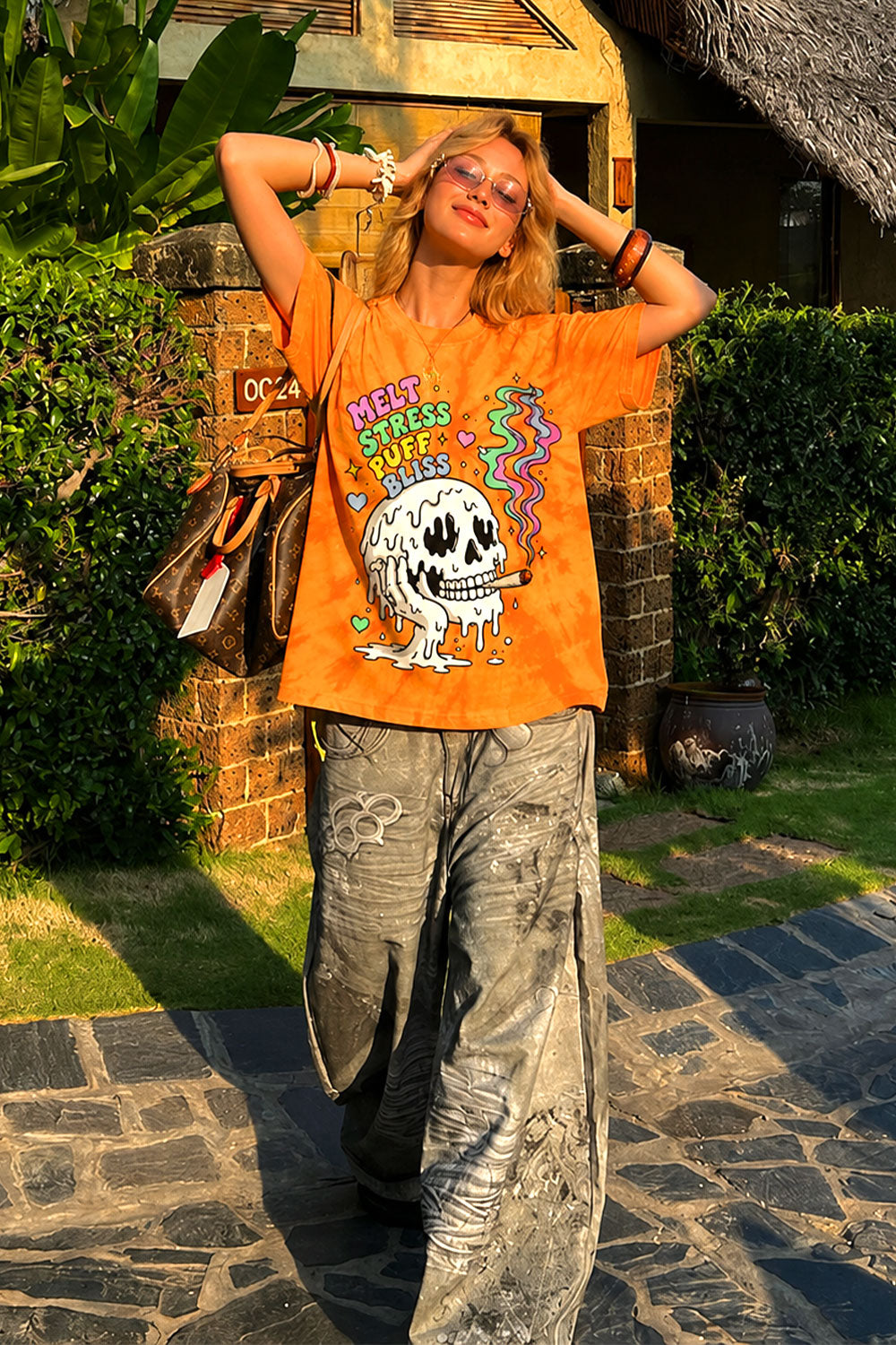 Melt Stress 420 Orange Tie Dye Streetwear Tee