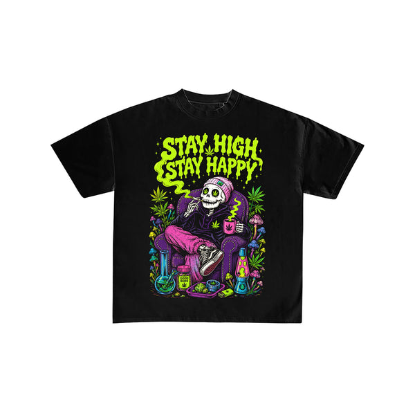 Stay High Stay Happy Black Tee