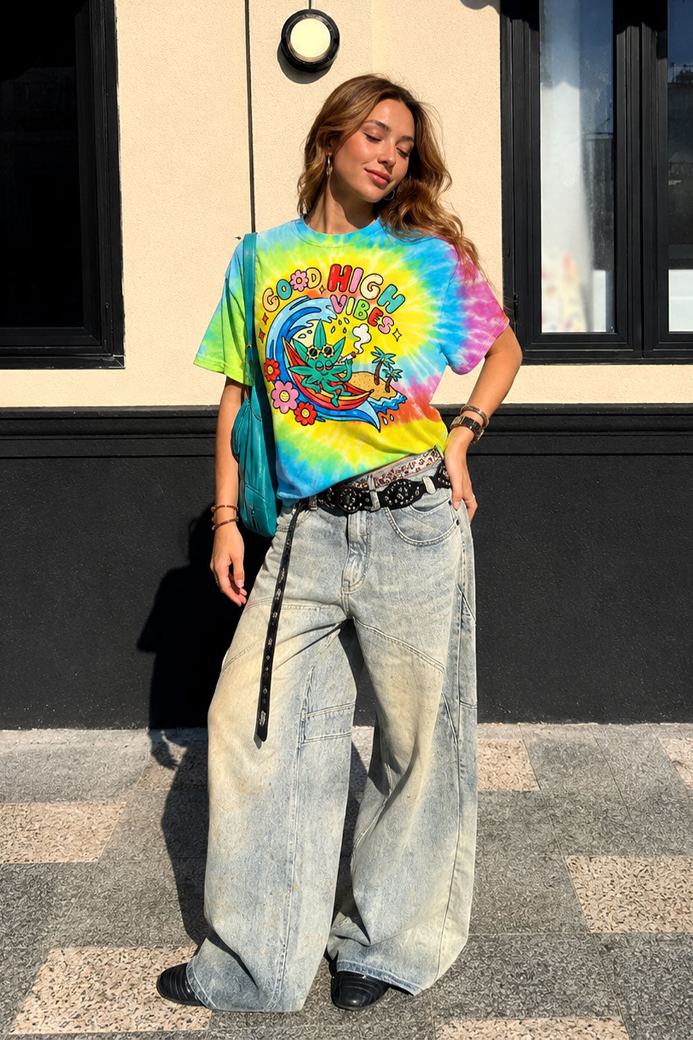 Good High Vibes 420 Retro Tie Dye Streetwear Tee