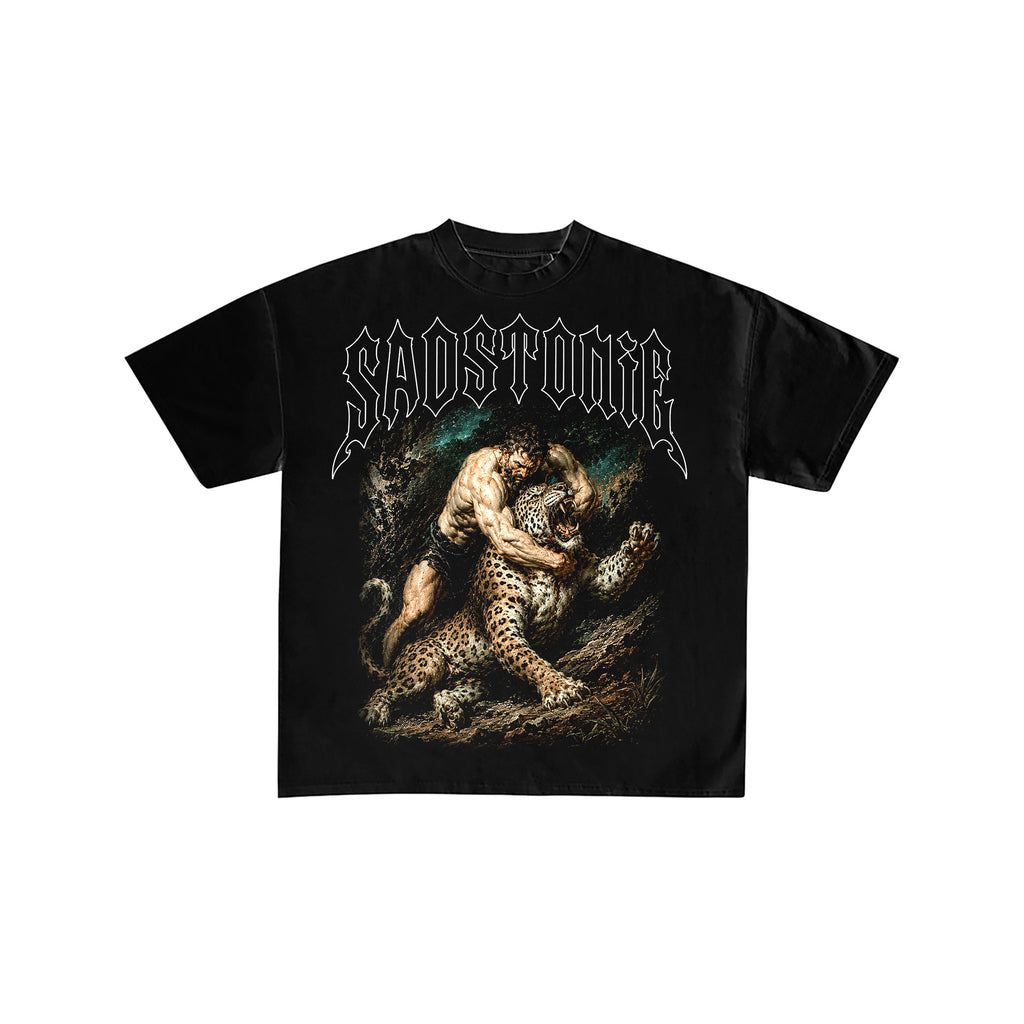 Muscle Man vs Leopard Vintage Graphic Tee