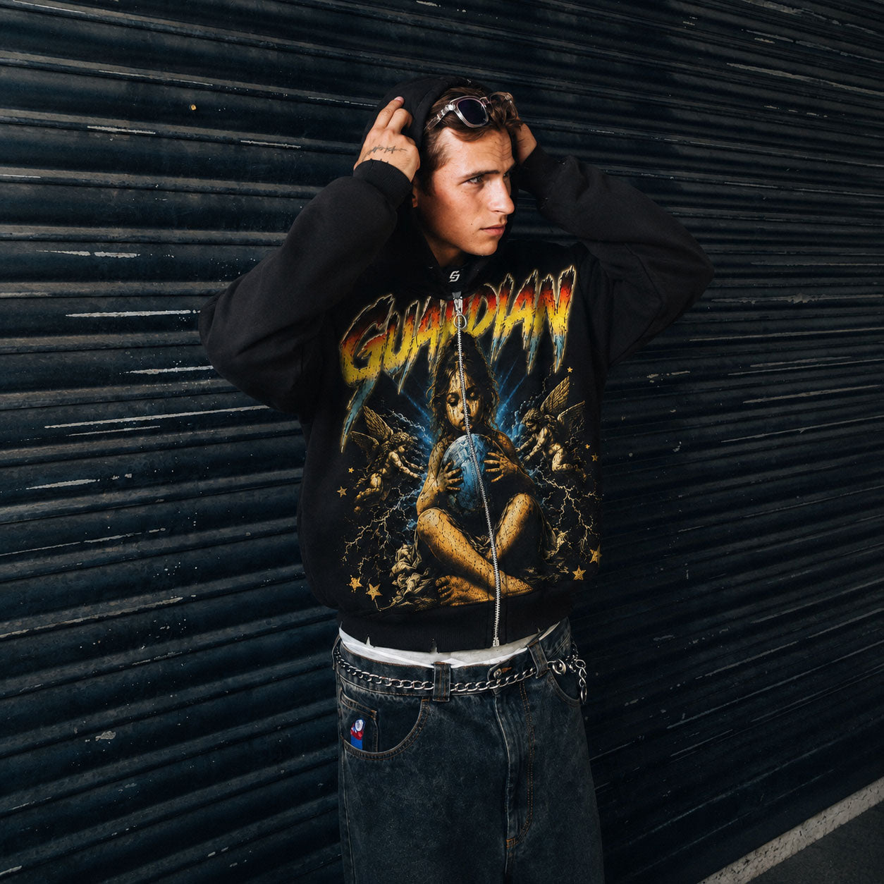 Guardian Angel World Black Zip Hoodie