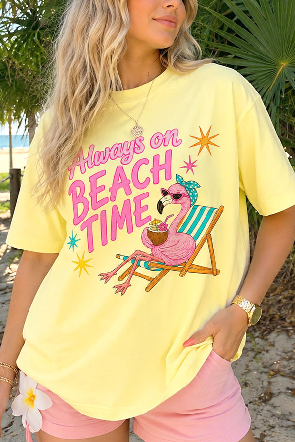 Always On Beach Time Flamingo Graphic Tee
