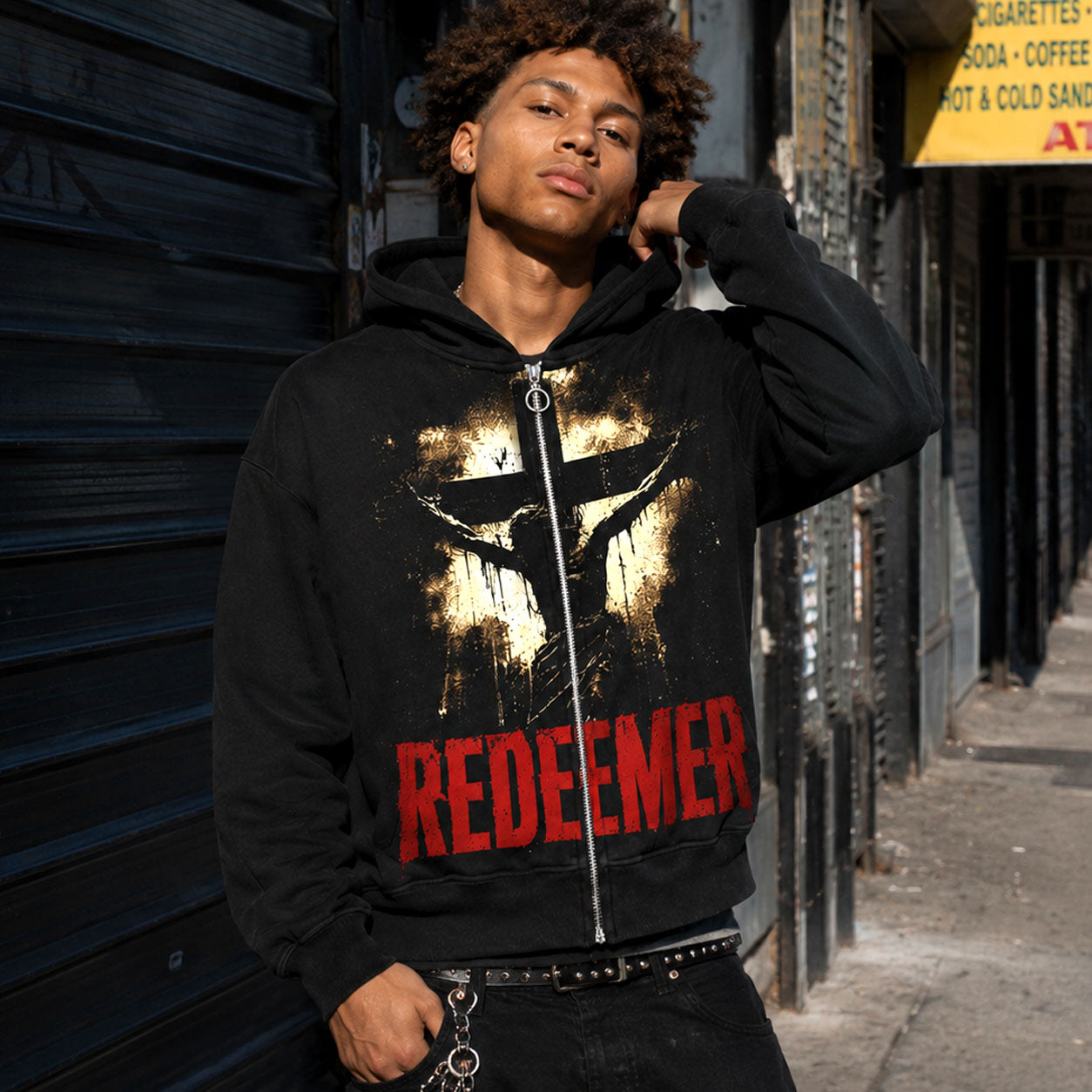 Redeemer Crucifixion Black Zip Hoodie