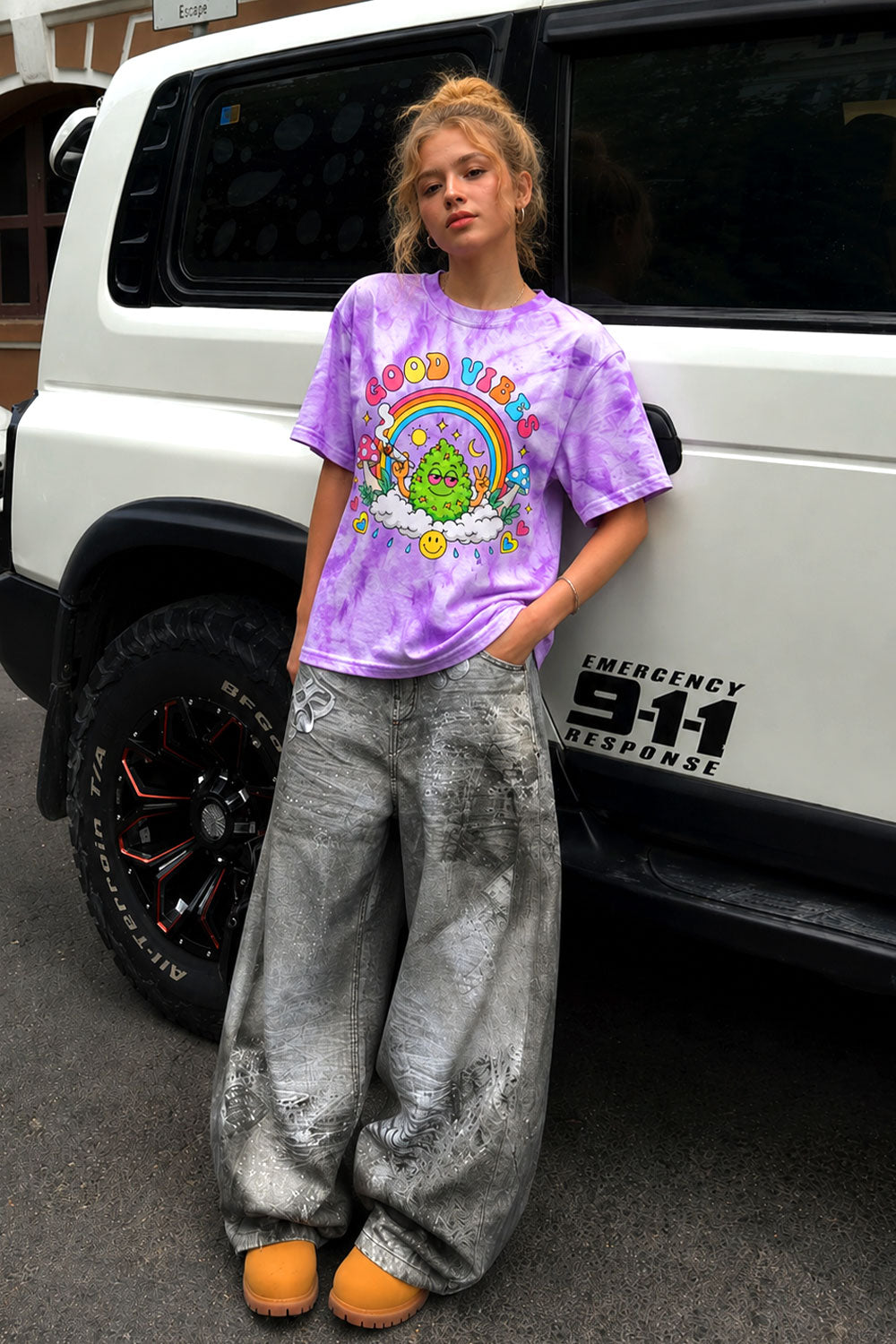 Good Vibes 420 Purple Tie Dye Graphic Tee